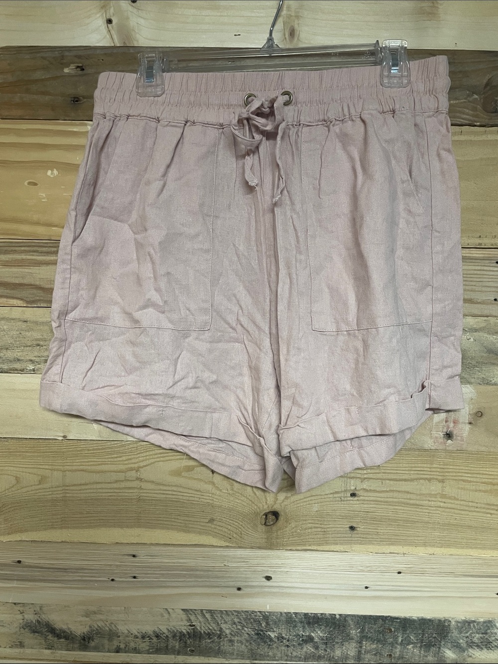 Zenana size XL blush pink elastic high rise waist 5” linen shorts with pockets